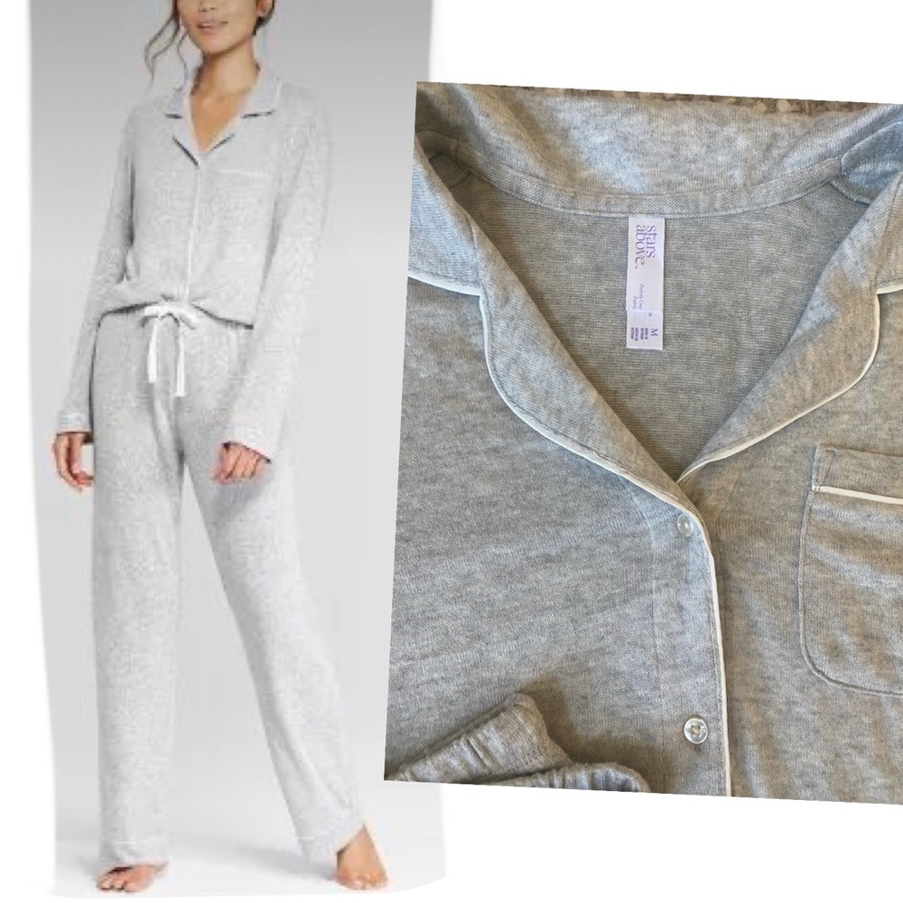 NWT Perfectly Cozy Long Sleeve Notch Collar Pajama Set Stars Above™ Gray